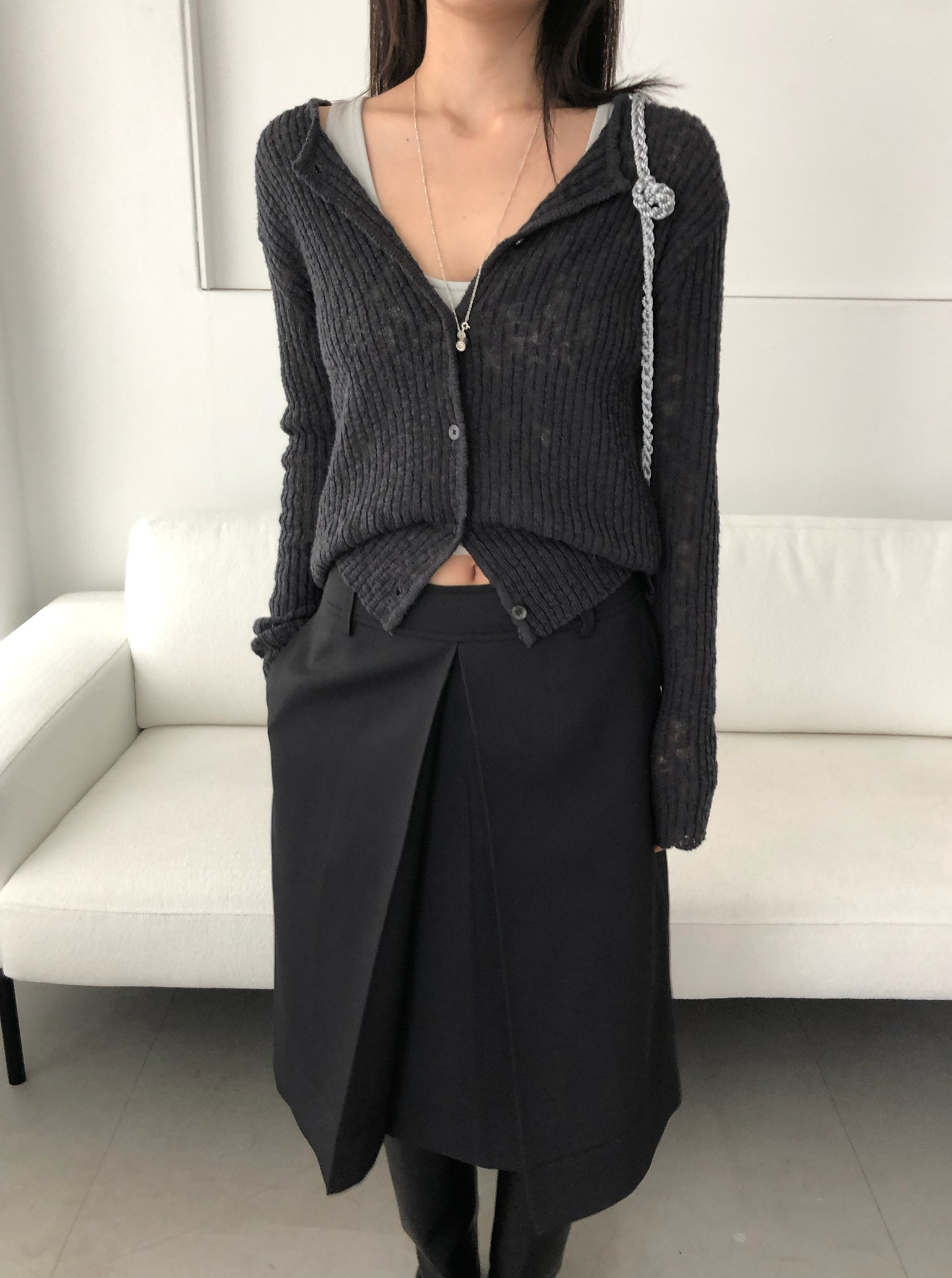 linen see through cardigan (3color)